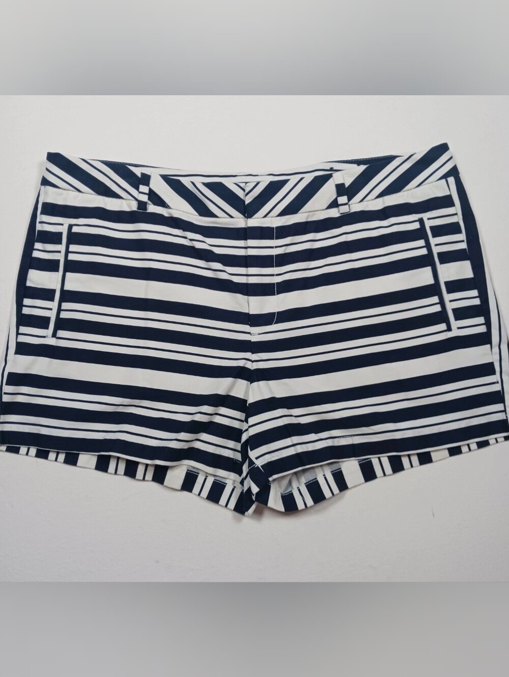 Stylus Womens Chino Shorts 16 Navy White Stripe Pockets Nautical Summer Casual